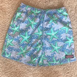 Vineyard vines blue and green starfish swim trunks